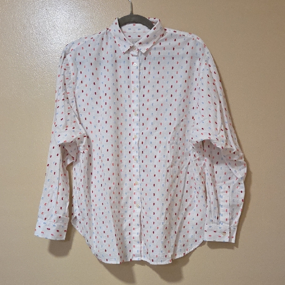 LOFT White and Red Casual Button Down Shirt Med